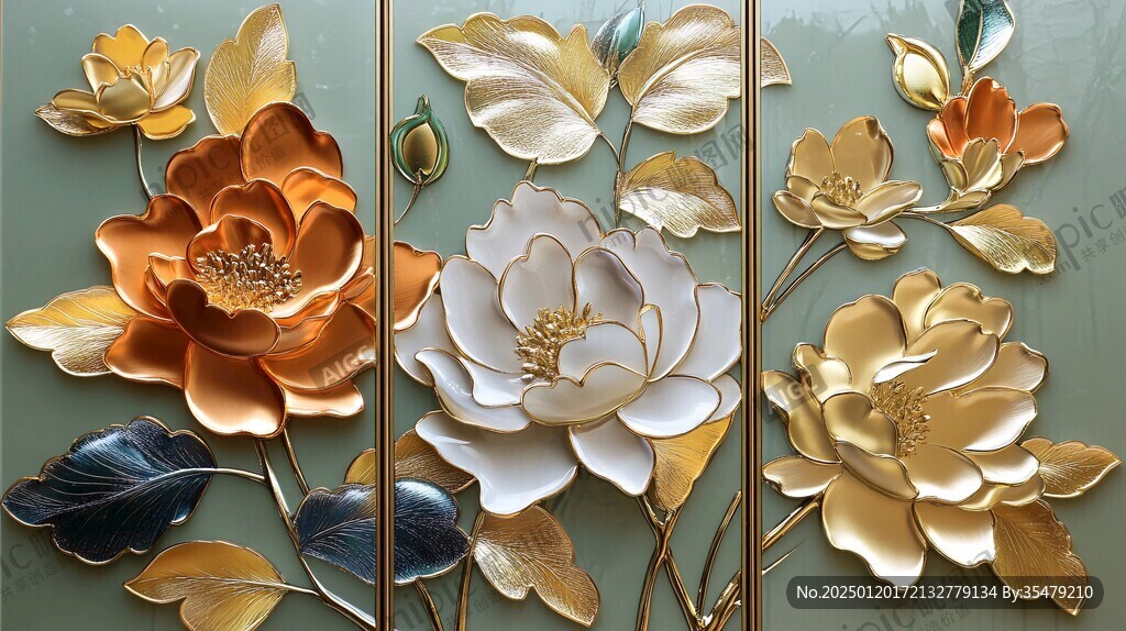3d浮雕金属牡丹花