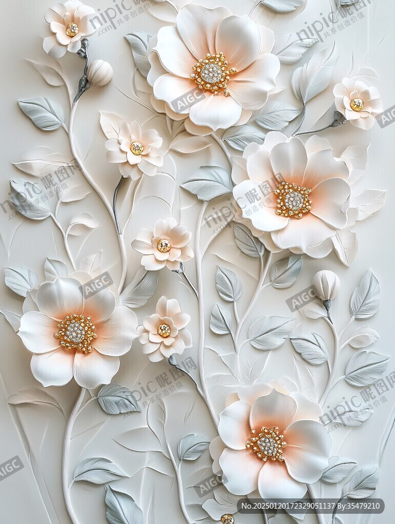 3d浮雕缤纷花卉