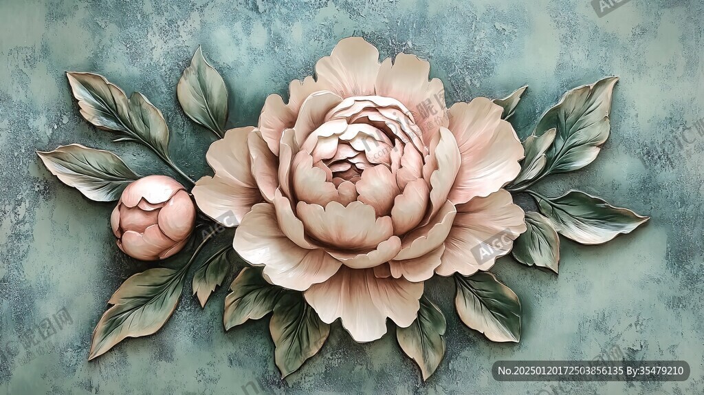 3d浮雕金属牡丹花