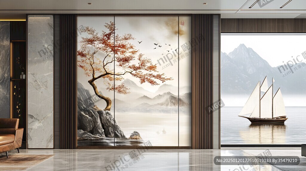 壁画意境山水
