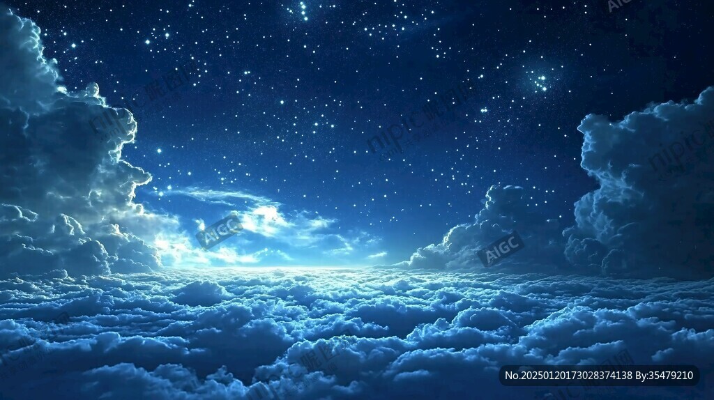 夜晚云彩星星