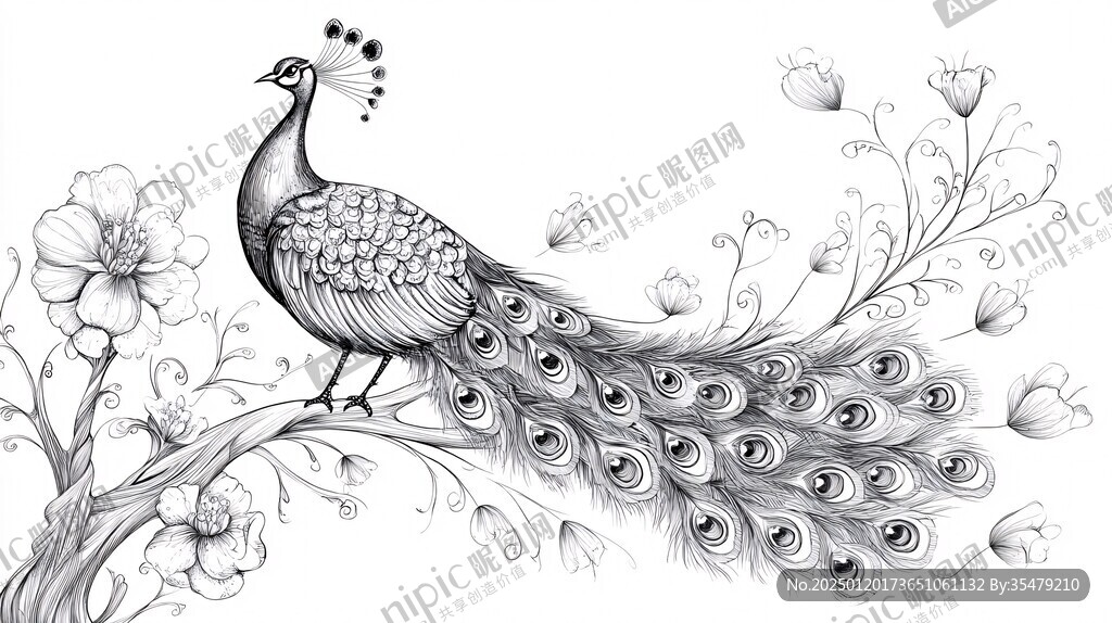 凤凰黑白装饰画