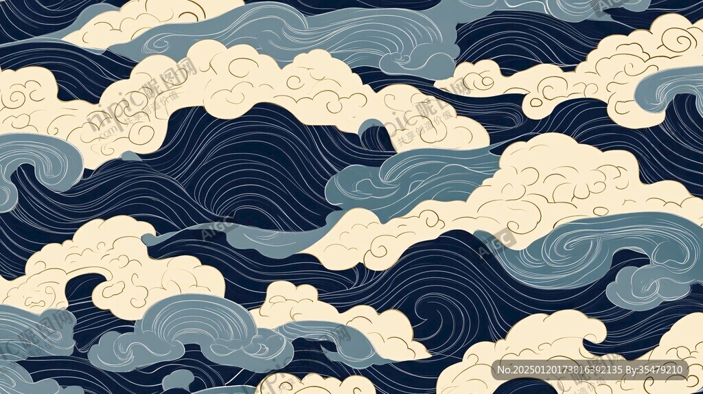 中式图案云纹浪花