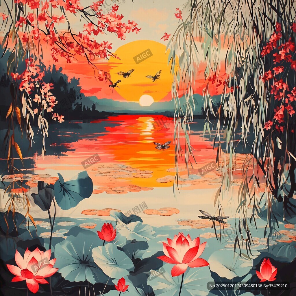 插画夕阳