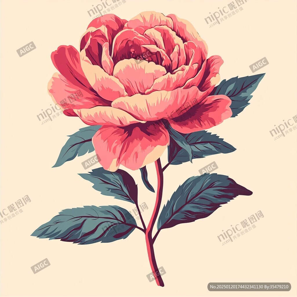 手绘质感牡丹花