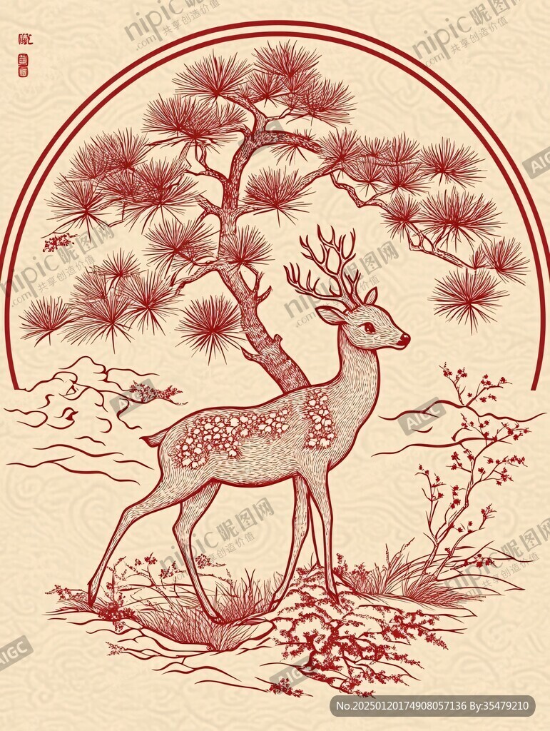 梅花鹿线描