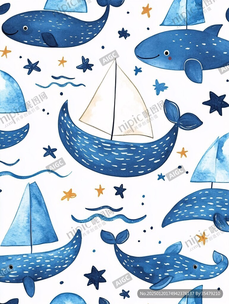 鲸鱼海星帆船包装素材