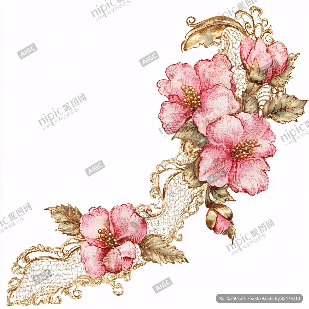 玫粉系手绘花艺素材