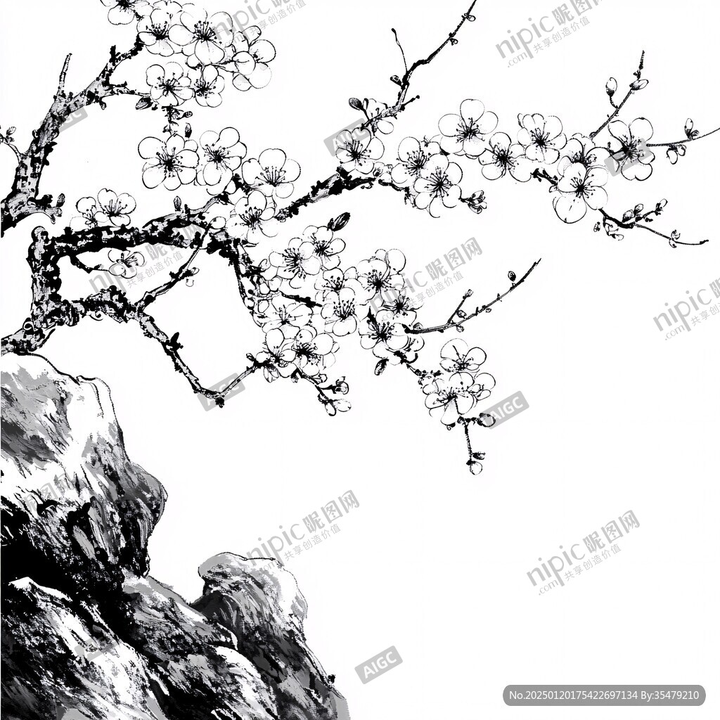 手绘梅花工笔画