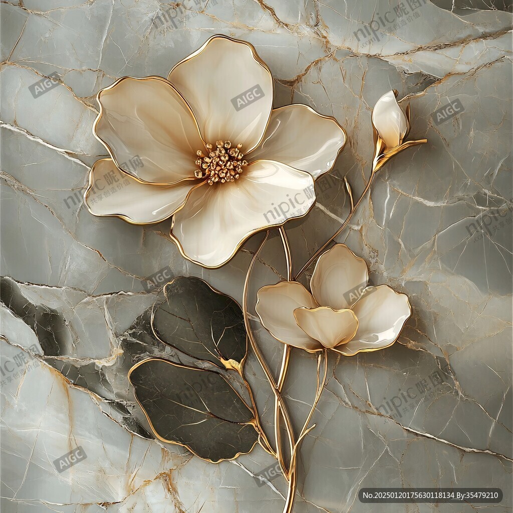 高精手绘黄金拉丝花卉