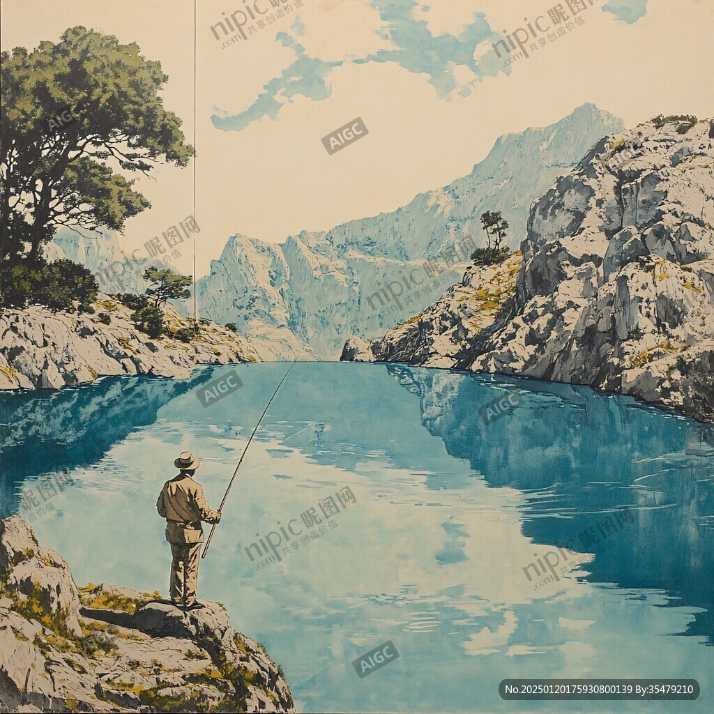 钓鱼油画