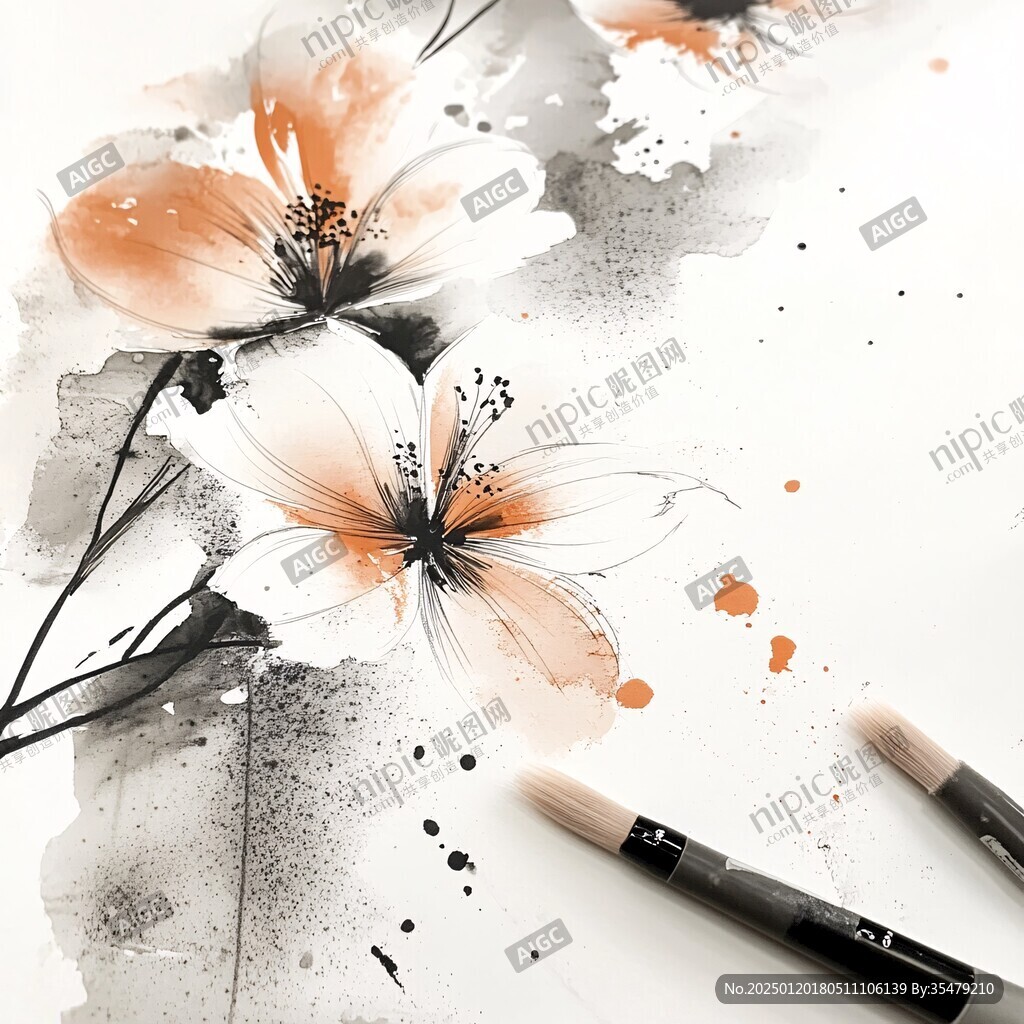 水墨格桑花