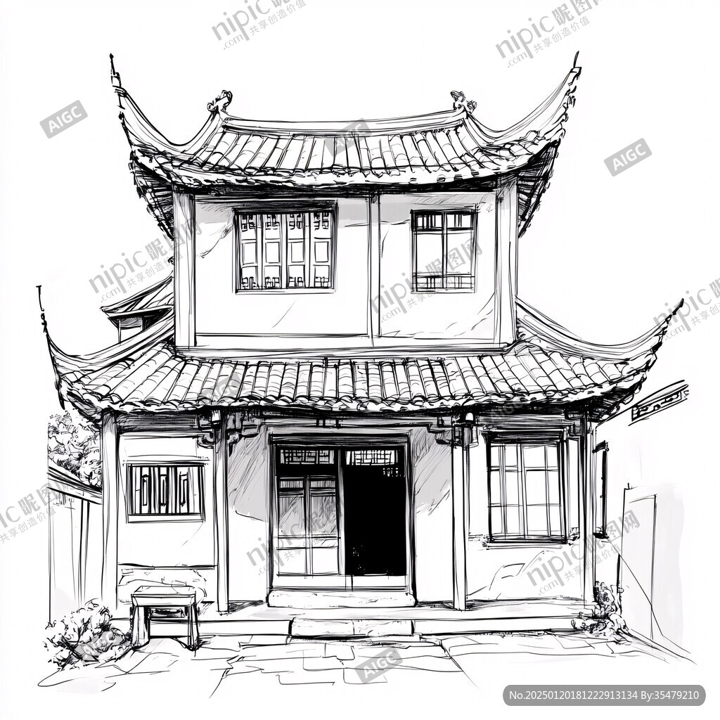 中式建筑速写