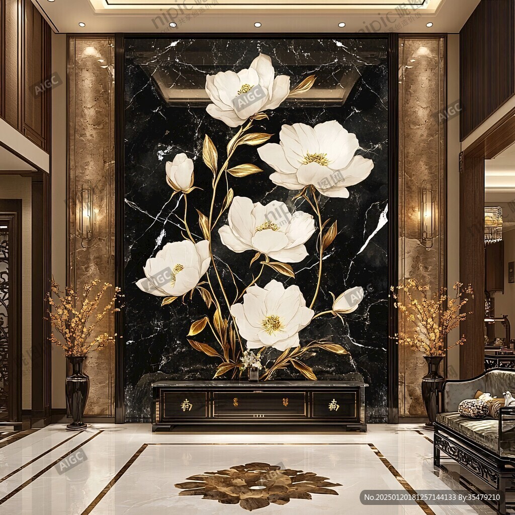金线荷花客厅背景