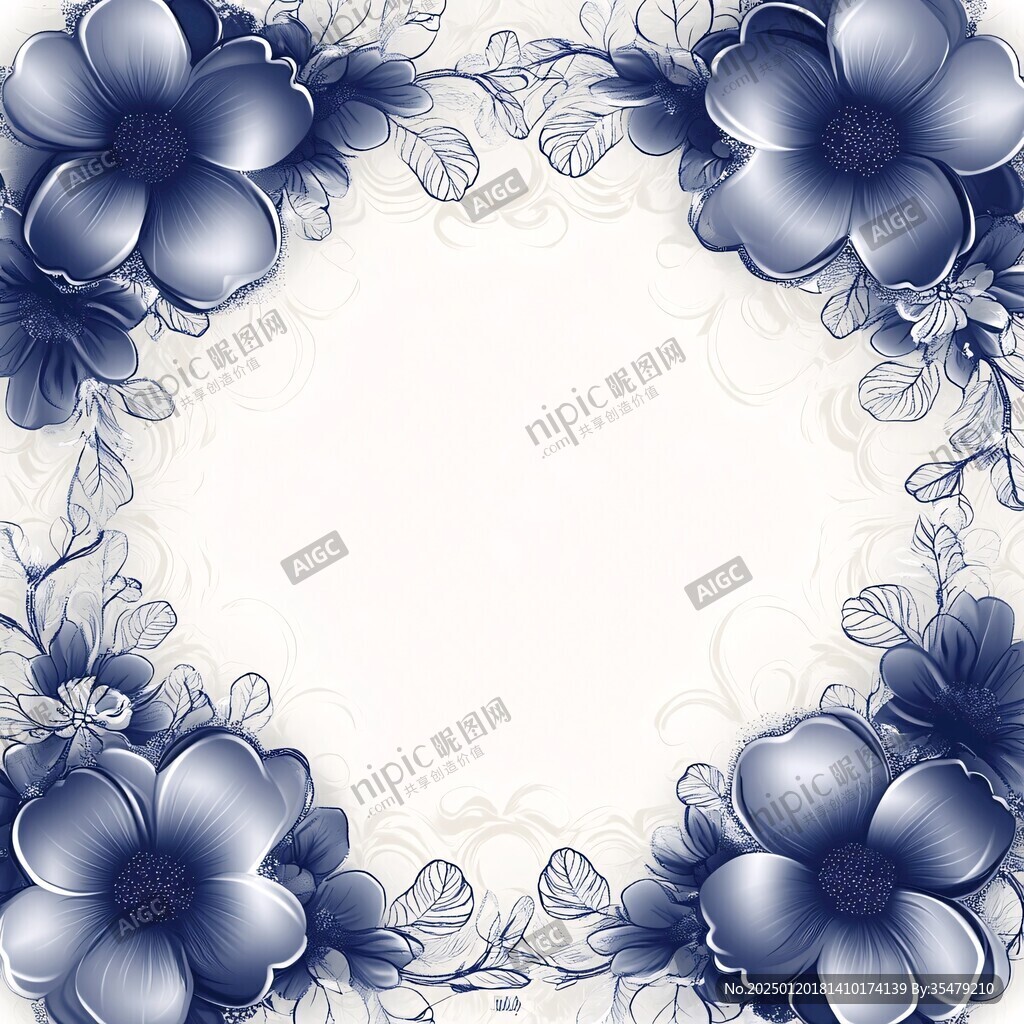 蓝色花边框