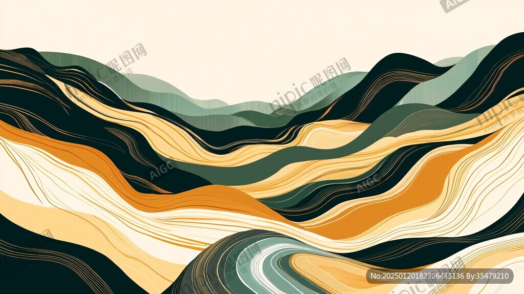 高端山水线包装插画