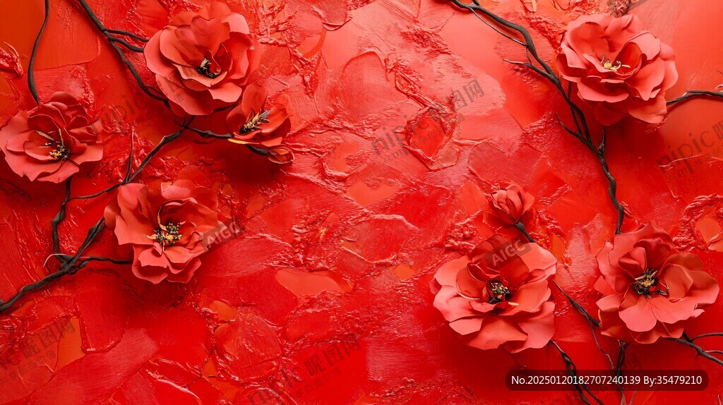 3d立体玫瑰花藤背景