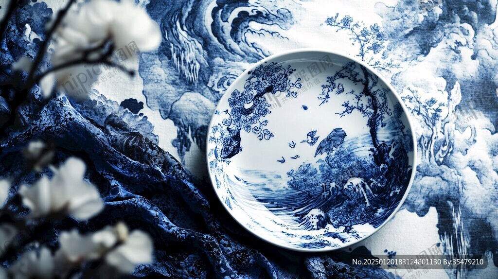 山水瓷盘