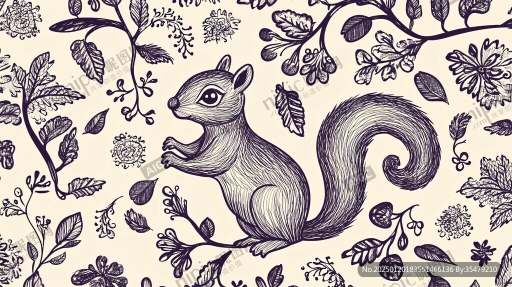 线描松鼠插画