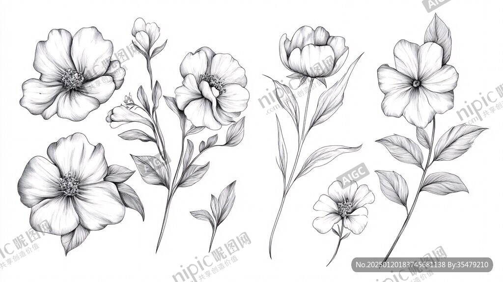 亚麻籽花线稿