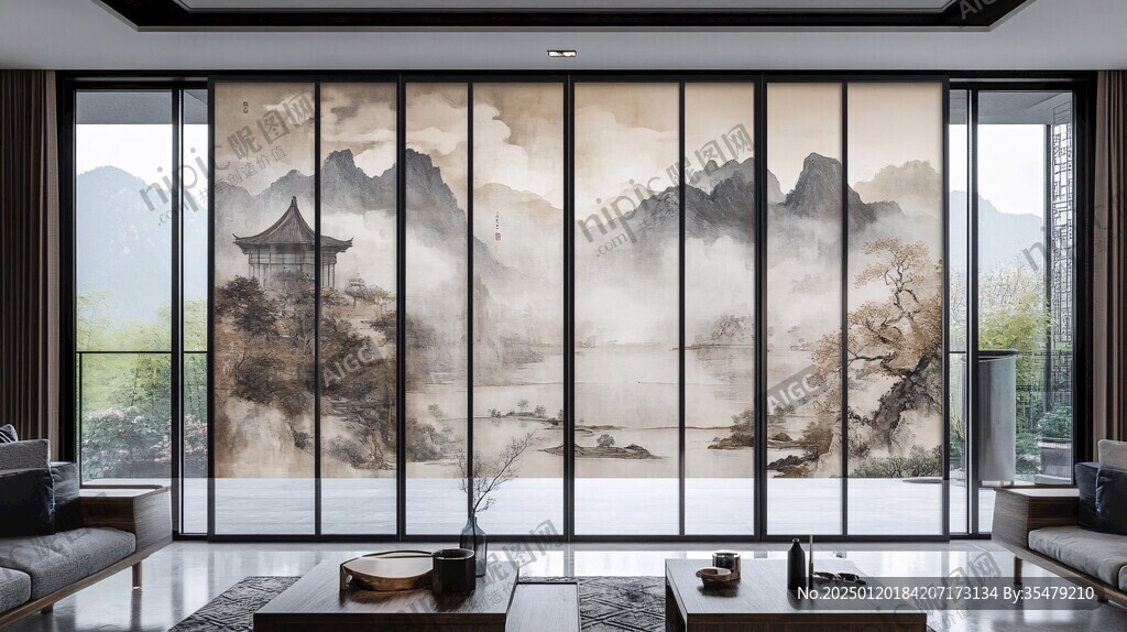 巨幅现代山水屏风