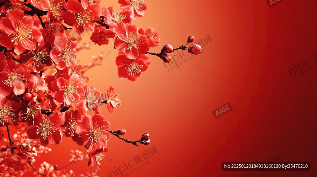 杏花红底图