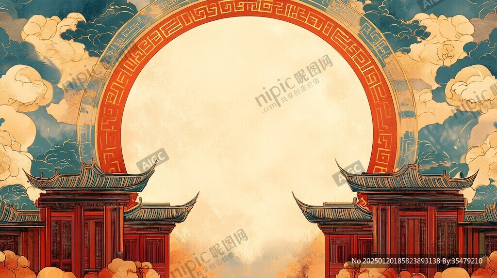 中式门楼拱门大门背景