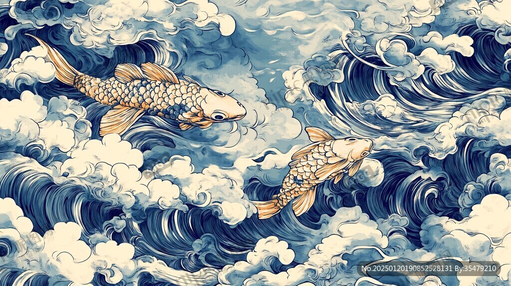 日式海浪鲤鱼