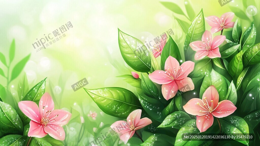 绿叶鲜花背景图