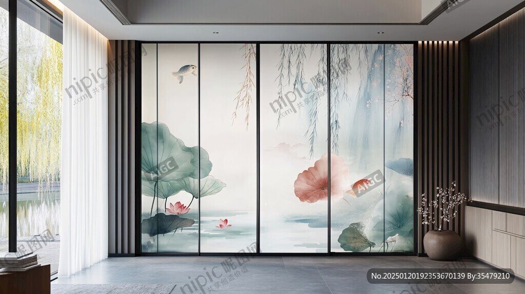 现代屏风鲤鱼图