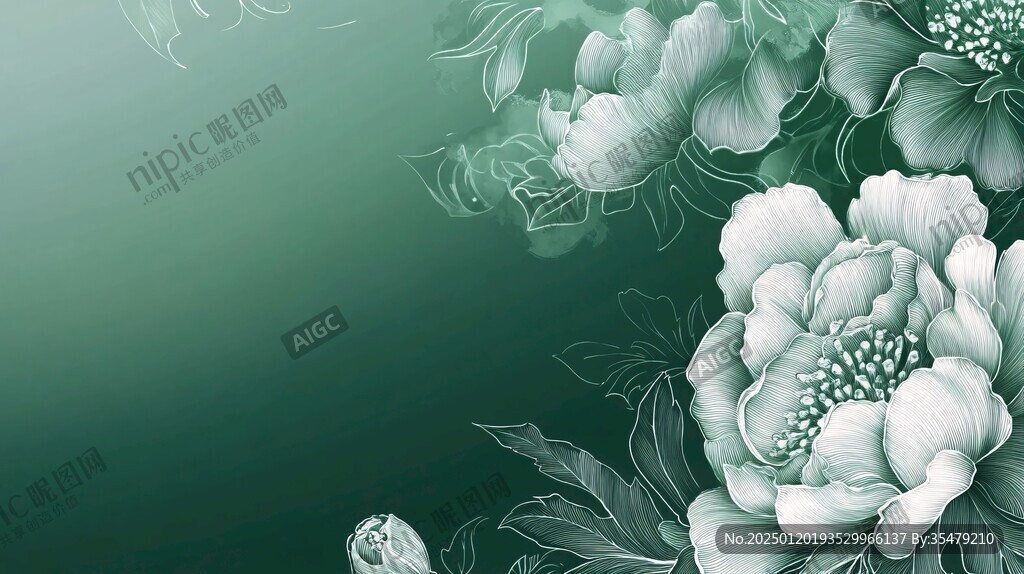 水墨手绘花绿色调背景