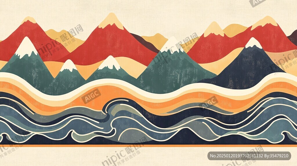 高端山水线包装插画
