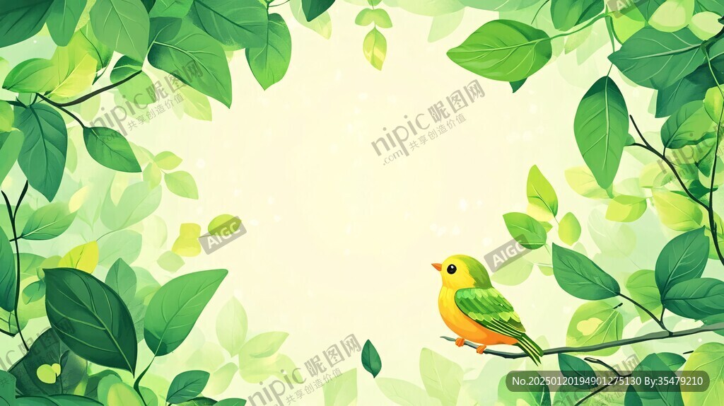 淡绿花鸟树枝背景