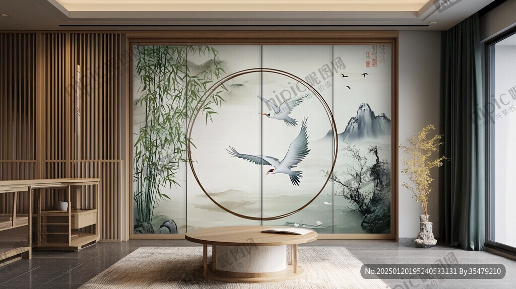 屏风禅意花鸟装饰画