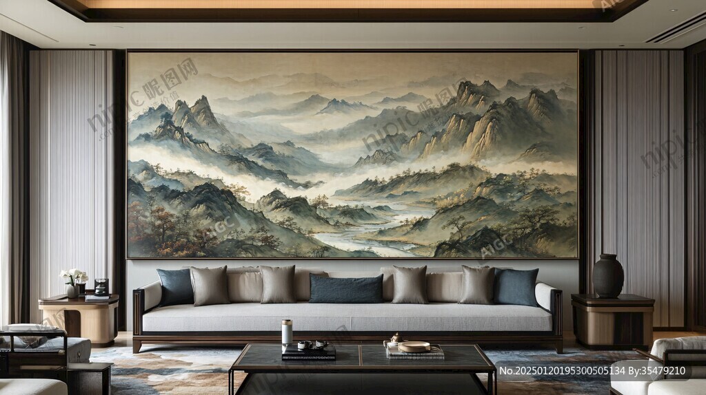 现代客厅巨幅山水画