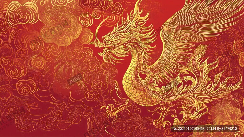 龙年烫金插画