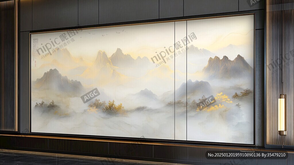 巨幅现代山水屏风