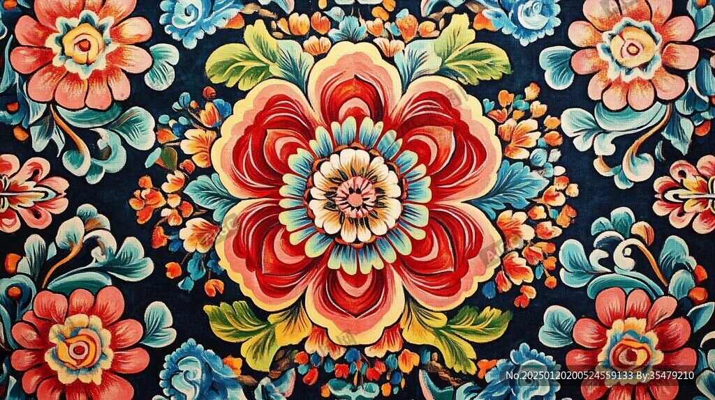 彩色民族风花草花卉