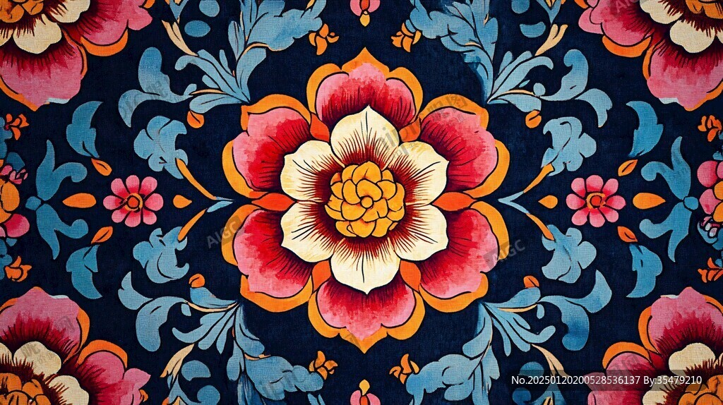 彩色民族风花草花卉