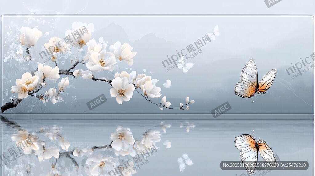 蓝色蝴蝶兰背景墙