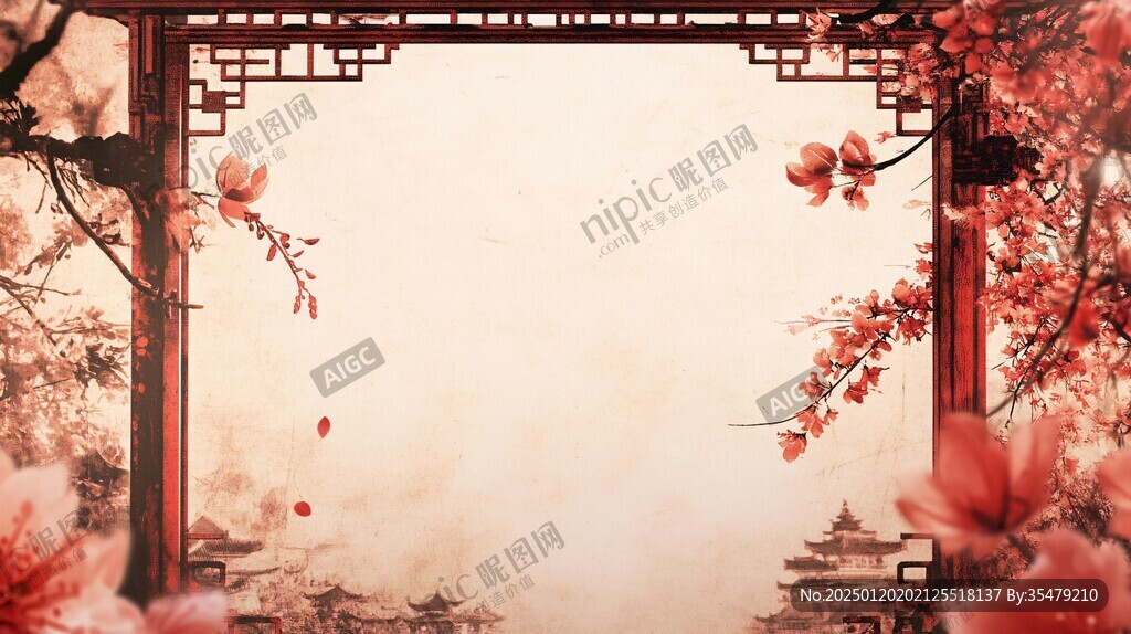 中式梅花阁楼背景