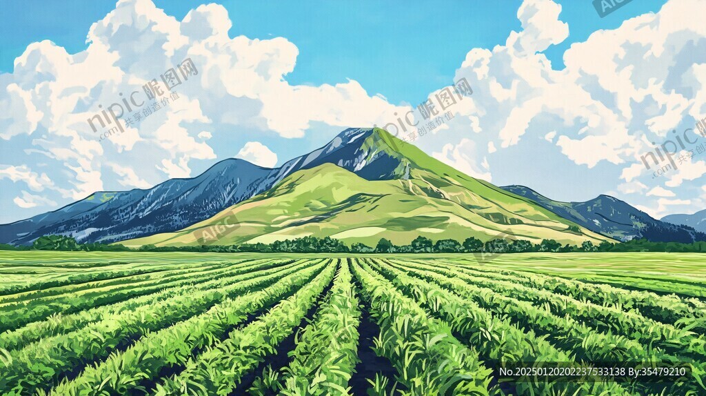 茶园风光插画