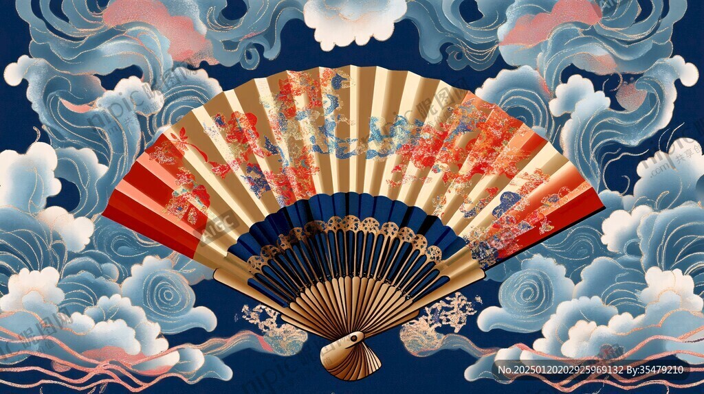 折扇海浪插画