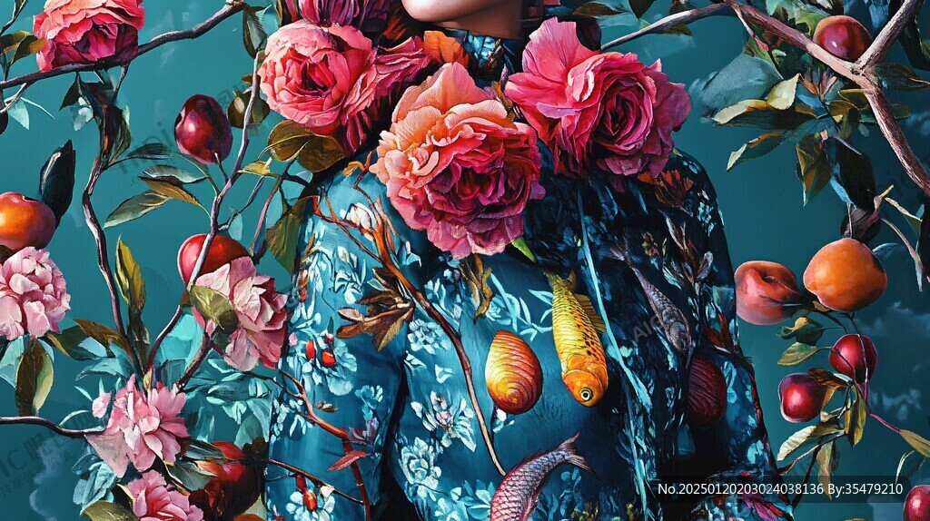 花茶旗袍美人包装插画