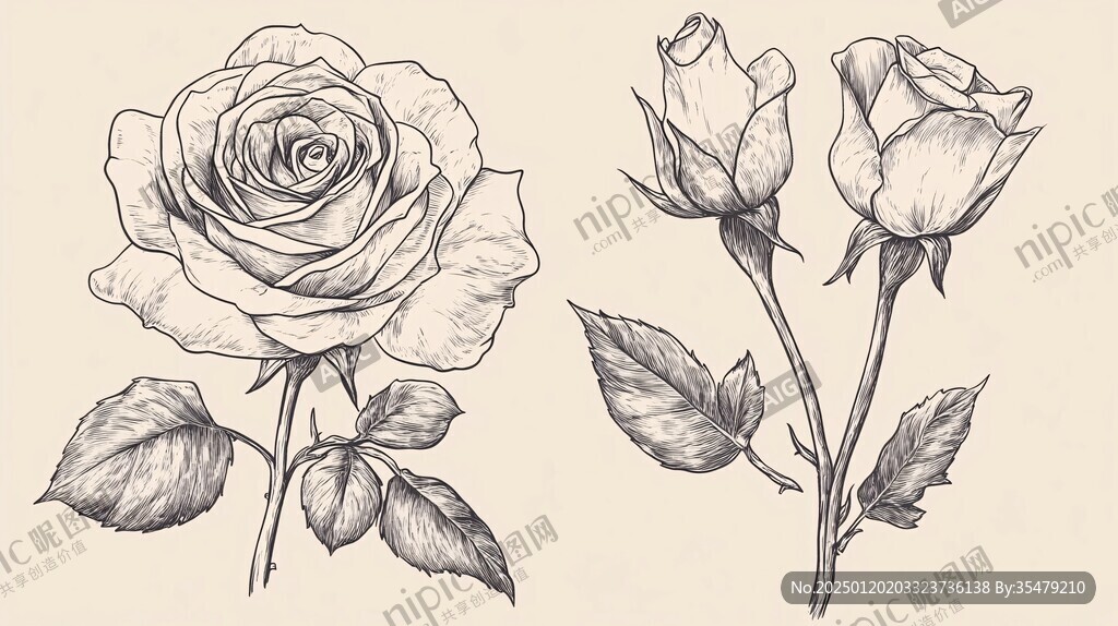白描玫瑰花