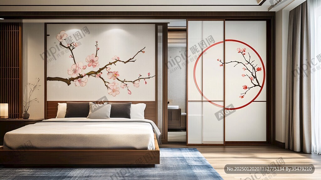 新中式桃花卧室背景