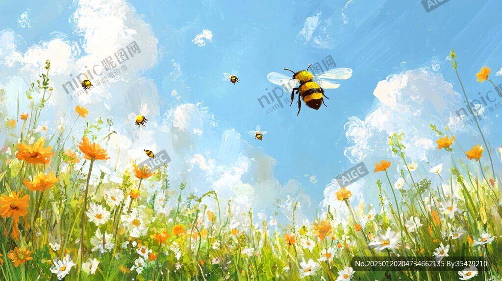 花丛蜜蜂画