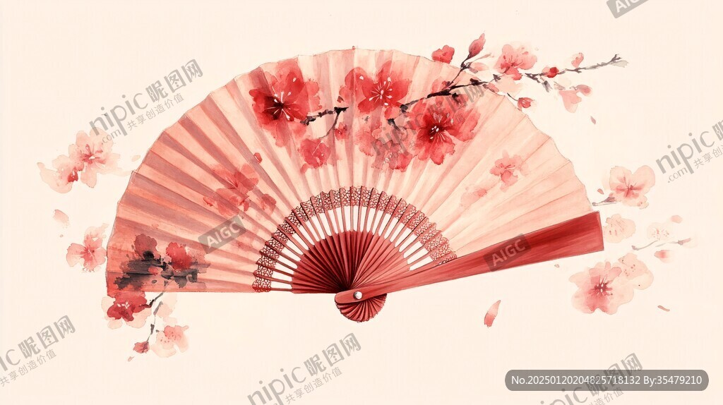 折扇水蜜桃插画