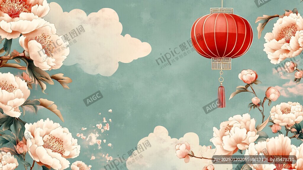 鸡年新年背景艳丽牡丹