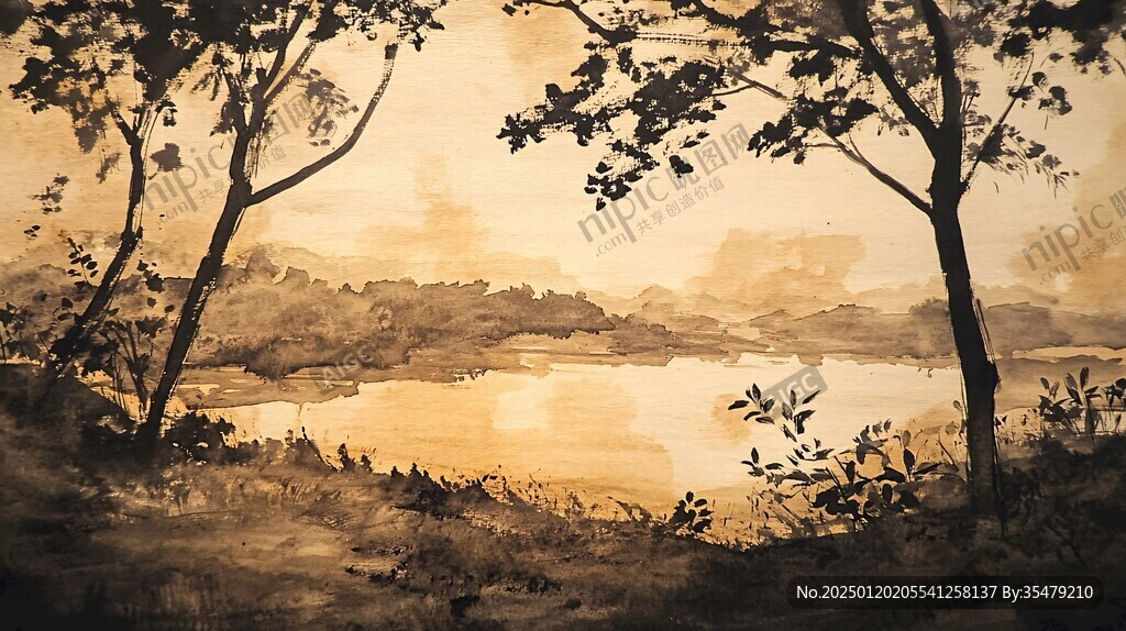 黄昏水墨画